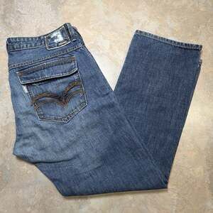 Levis Silver Tab Jeans Mens 36x30 Blue Slim Straight Distressed Flap Pockets